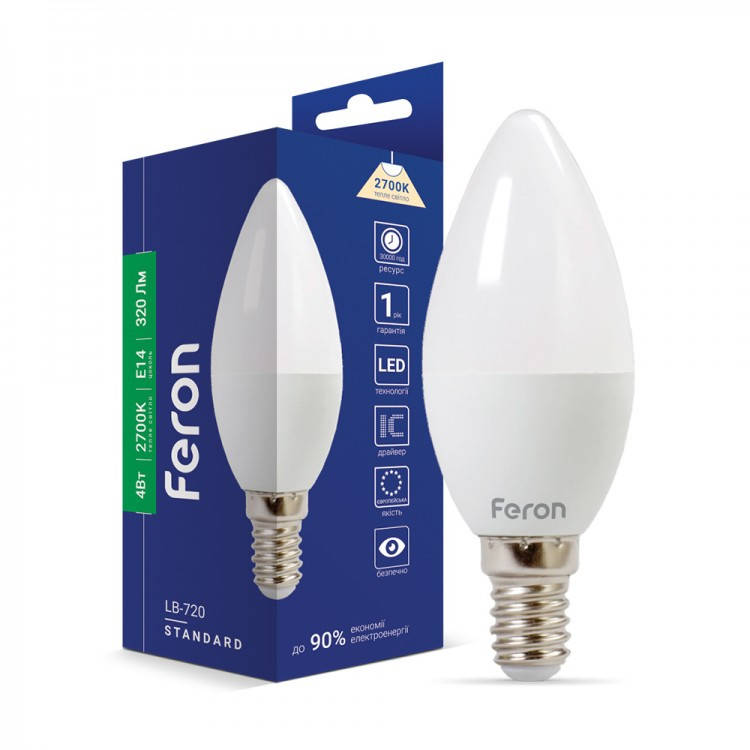 

Светодиодная лампа Feron LB-720 4W E14 2700K свеча