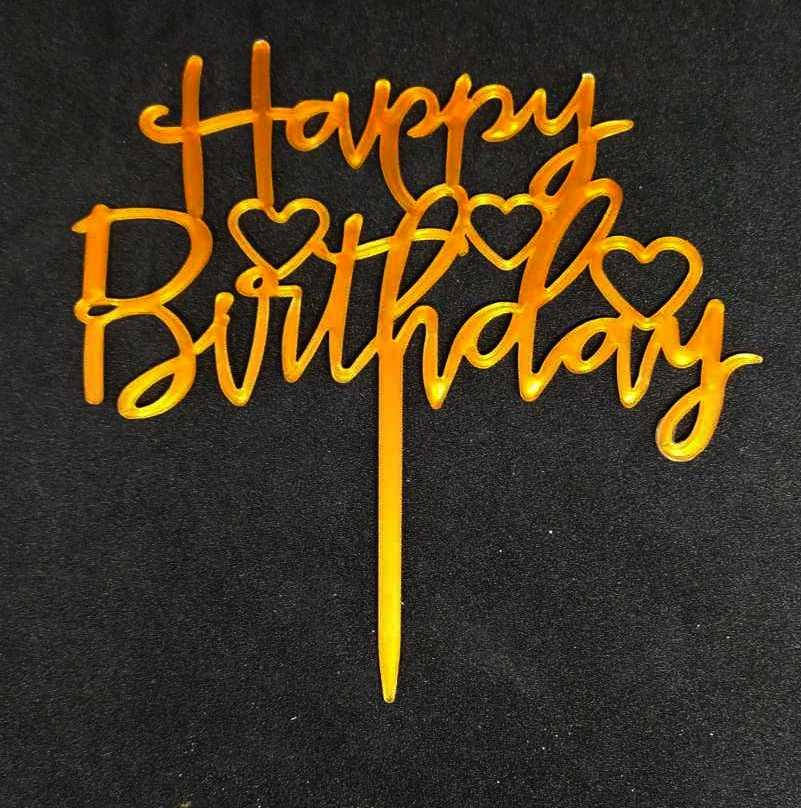

Топер для кондитерських виробів "Happy birthday" пластик золотистий 3