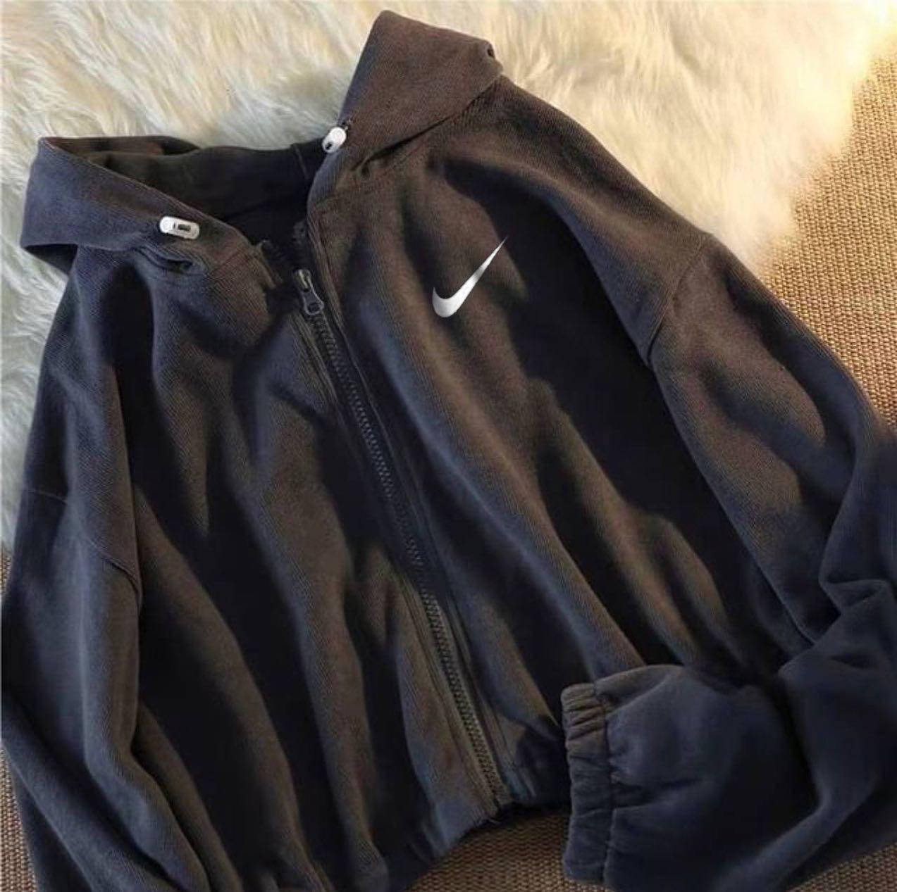 

Женское худи на молнии с логотипом nike с капюшоном (черное, белое), Черный