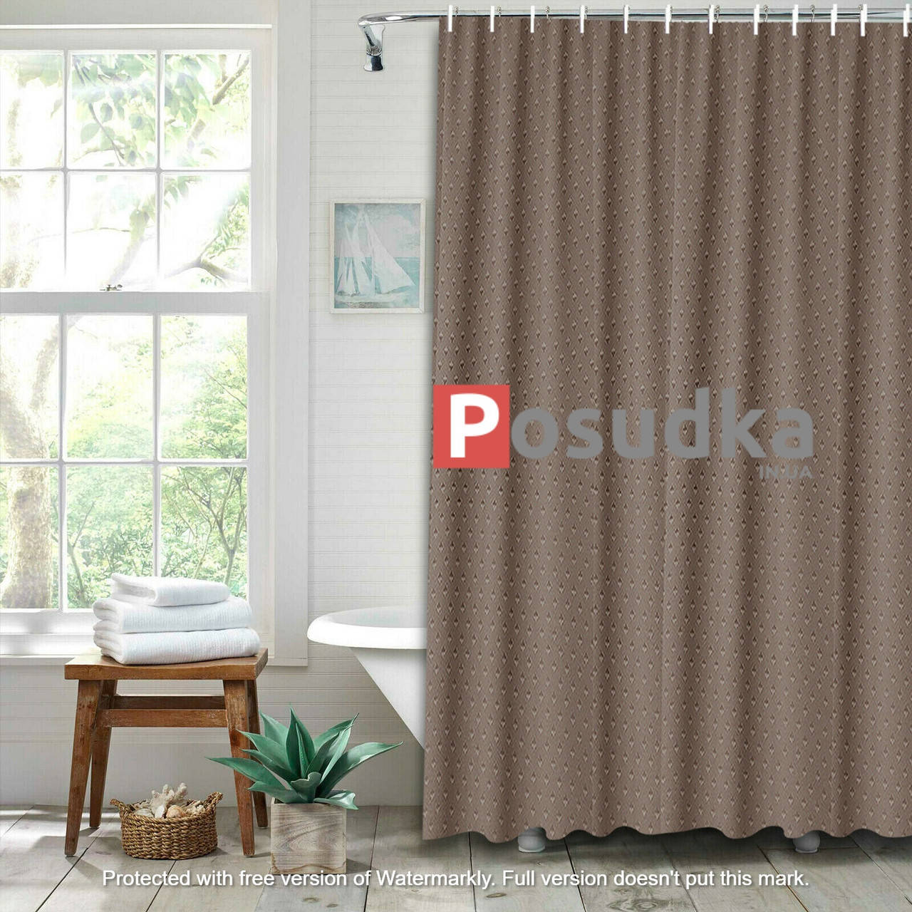 

Шторка для душа однотонная пика коричневая 180*180 см, Коричневый