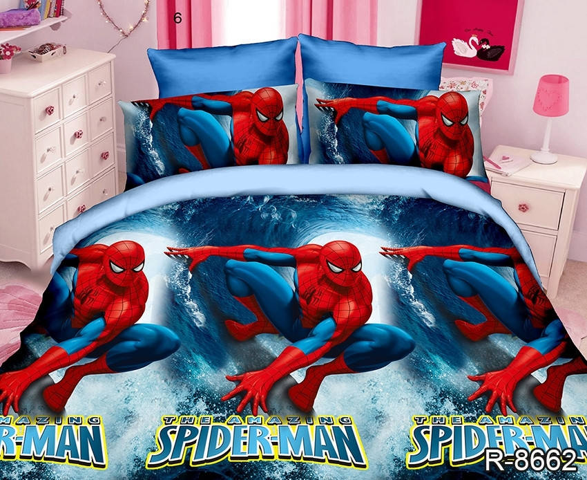

ТМ TAG Полуторный детский комплект постельного белья "Spider man" R8662 Ранфорс, Синий