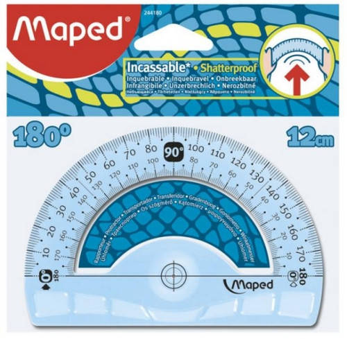 

Транспортир 180гр/120мм Maped UNBREAKABLE ударопрочный пластик (MP.244180)