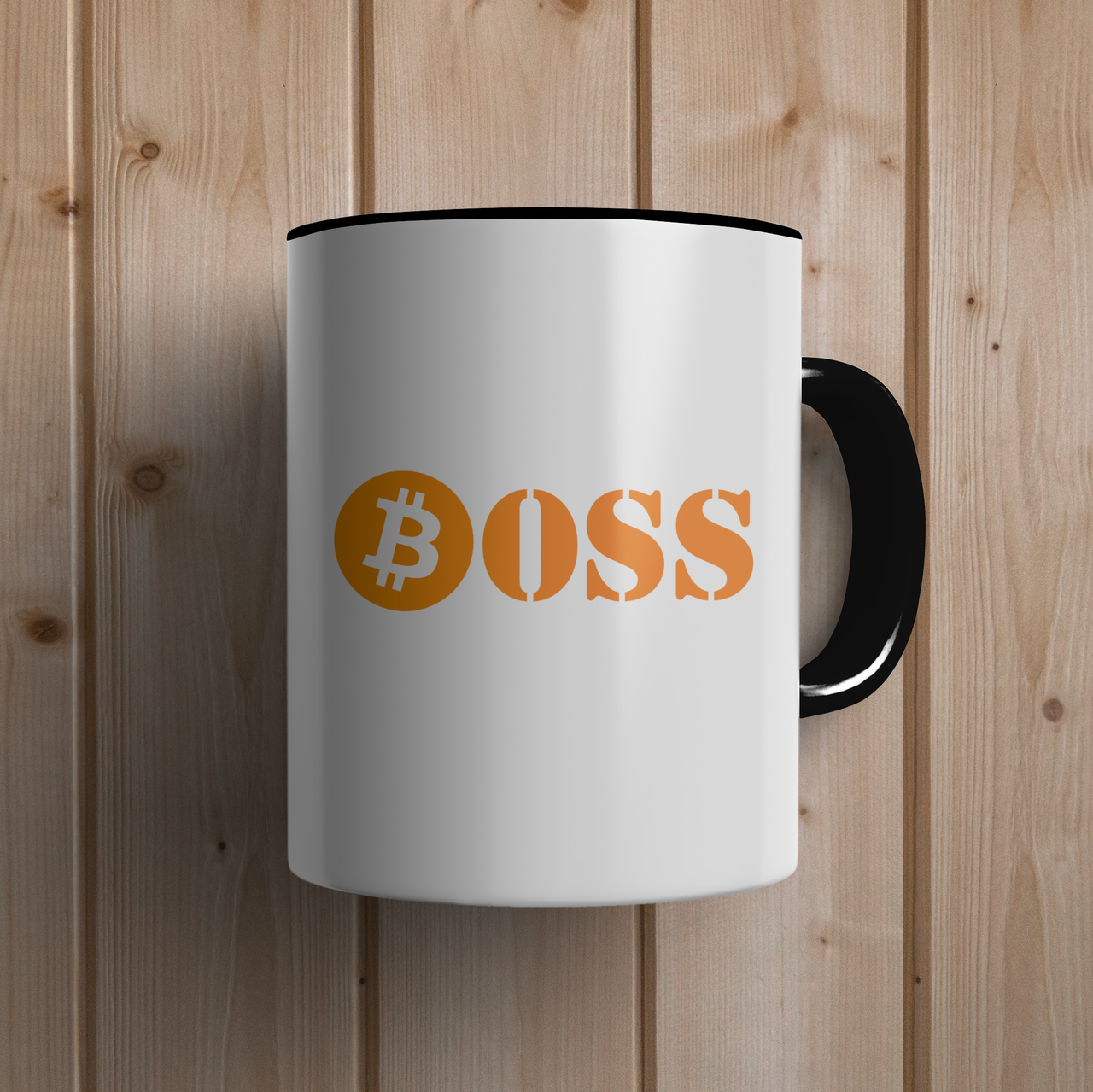 

Кружка керамическая с принтом Bitcoin BOSS 330 мл Белая с черной ручкой, Белый