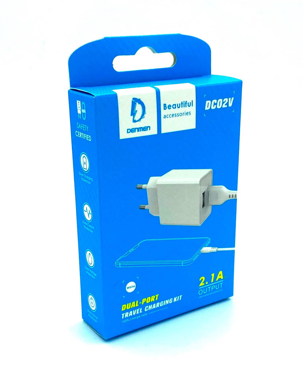 

Адаптер питания / Сетевое ЗУ DENMEN DC02V + кабель Micro USB (5V/2.1A/2USB) White, Белый