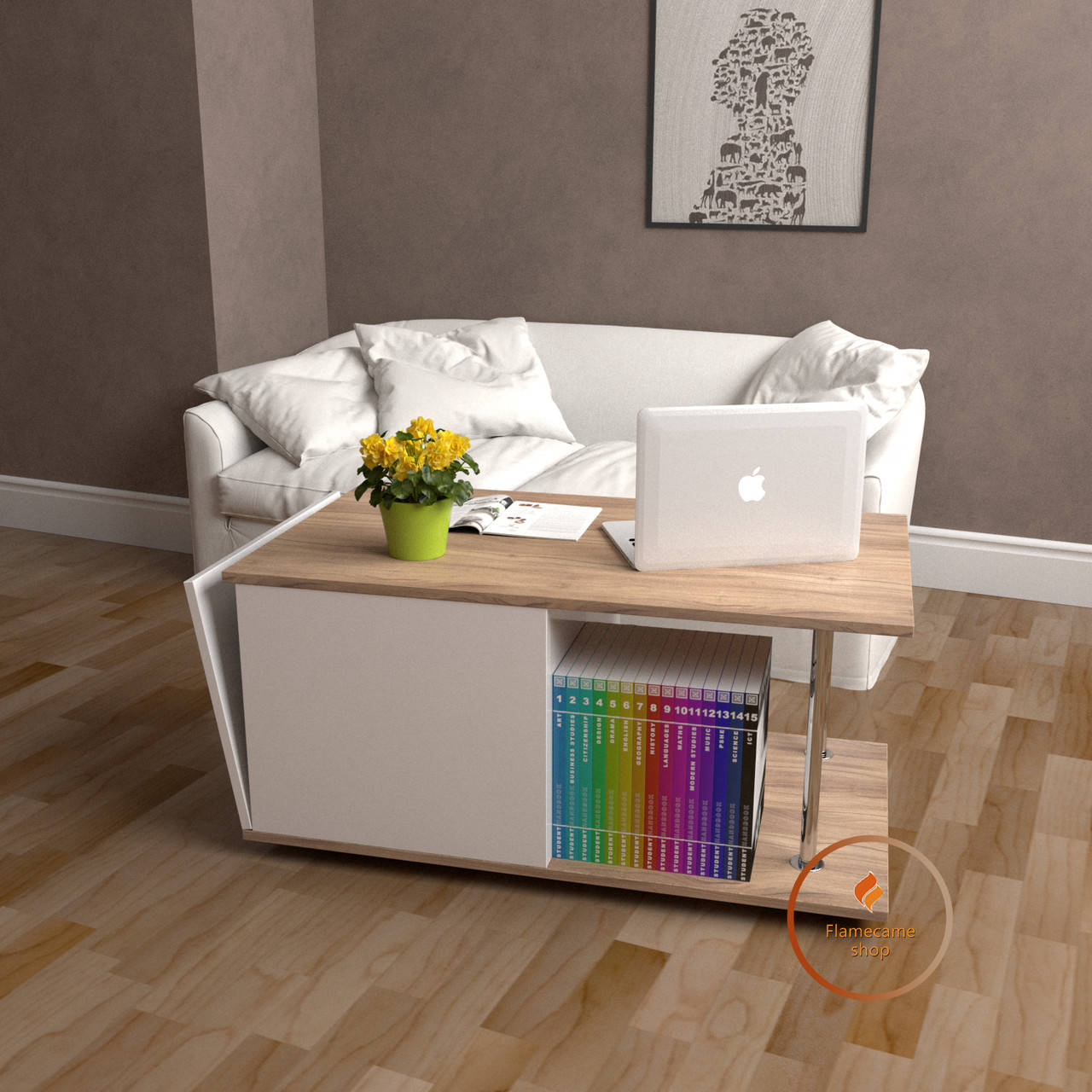 

Столик журнальный, кофейный столик с дверцей, придиванный стол из ДСП. КОД:S-8, Белый