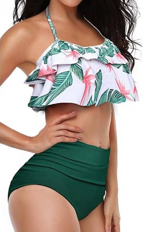 

Купальник с рюшем высокая талия - размеры M, L, XL L, Зелёный