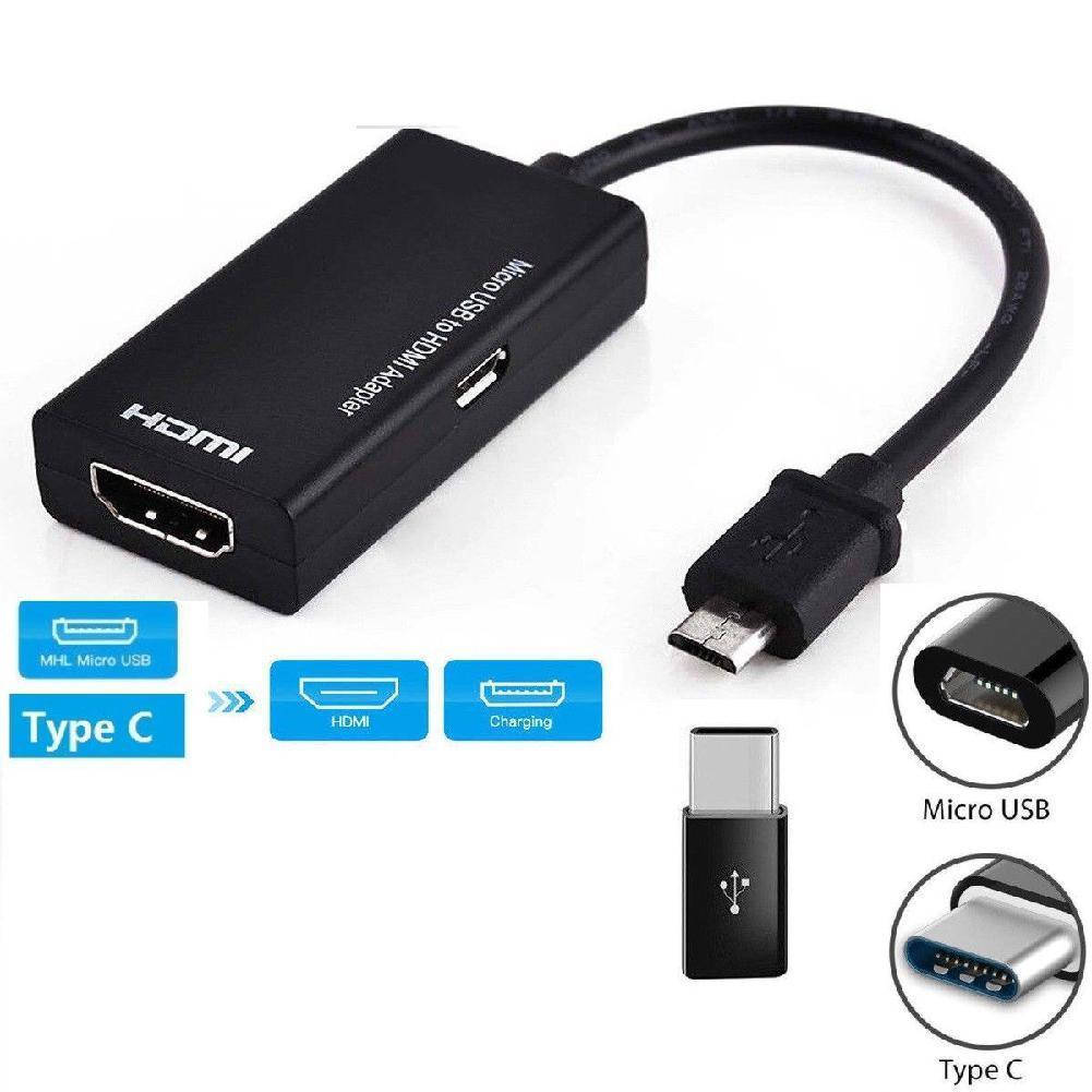 

Переходник с Type-C MicroUSB на HDMI (Смартфон к Телевизору) Адаптер с Питанием, Черный