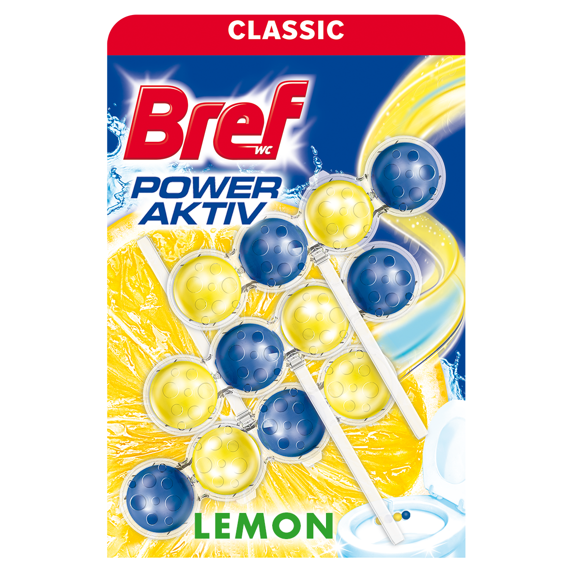 

Очищаючий блок для туалету Bref Power Aktiv Лимон, 3*50 г