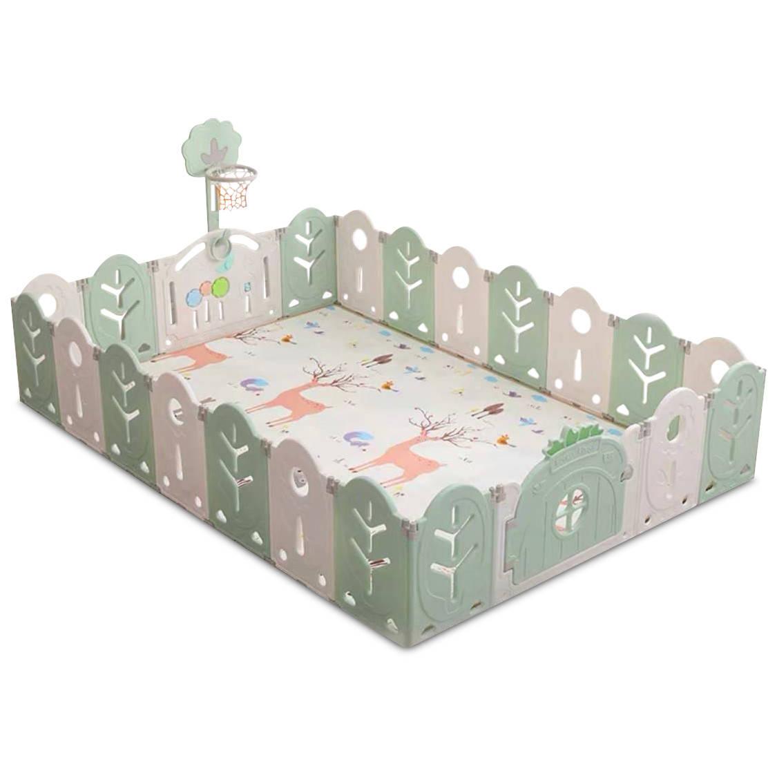 

Манеж BabyPlayPen "Магической лес" встроенное баскетбольное кольцо 205*285*62 Оливковый