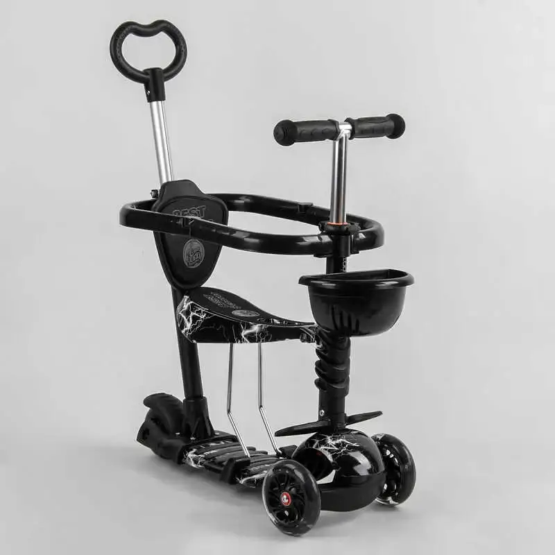 

Самокат детский 5в1 черный Best Scooter с защитным бампером PU колеса с подсветкой