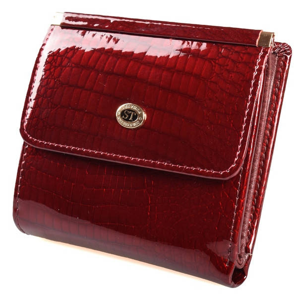 

Женский кожаный кошелек ST складной маленький лаковый, Бордовый