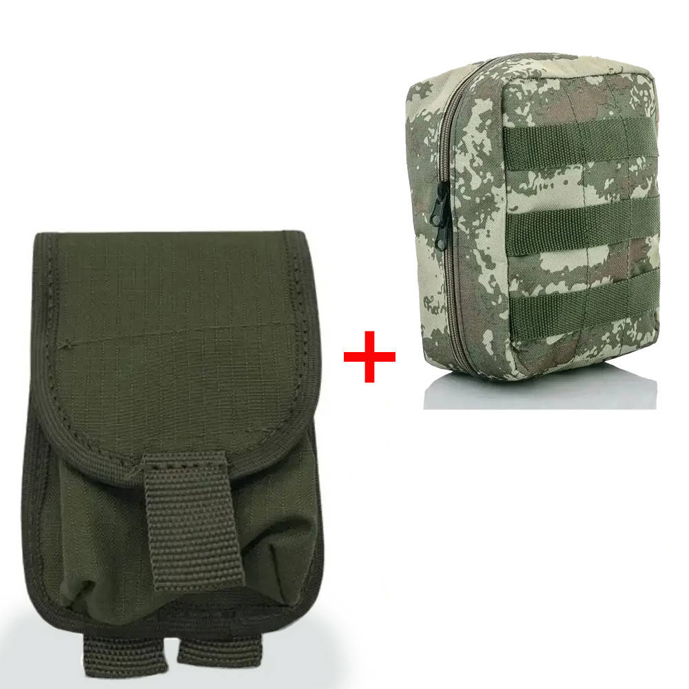 

Подсумок для гранат Ф1 и РГД с креплением Molle + Подарок Тактическая аптечка камуфляж с cистемой MOLLE, Оливковый
