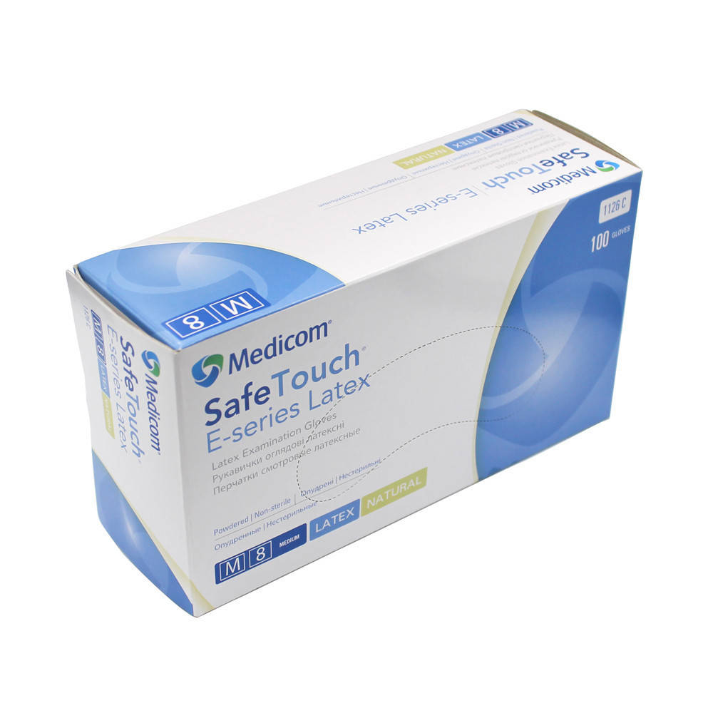 

М - Перчатки латексные смотровые опудренные - Medicom Safe Touch, Белый