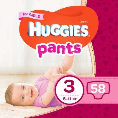 

Подгузники-трусики huggies pants для девочек 3 (6-11 кг), mega pack 58 шт., Белый