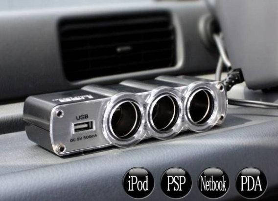 

Тройник Разветвитель прикуривателя 12/24V 3 + USB WF-0120