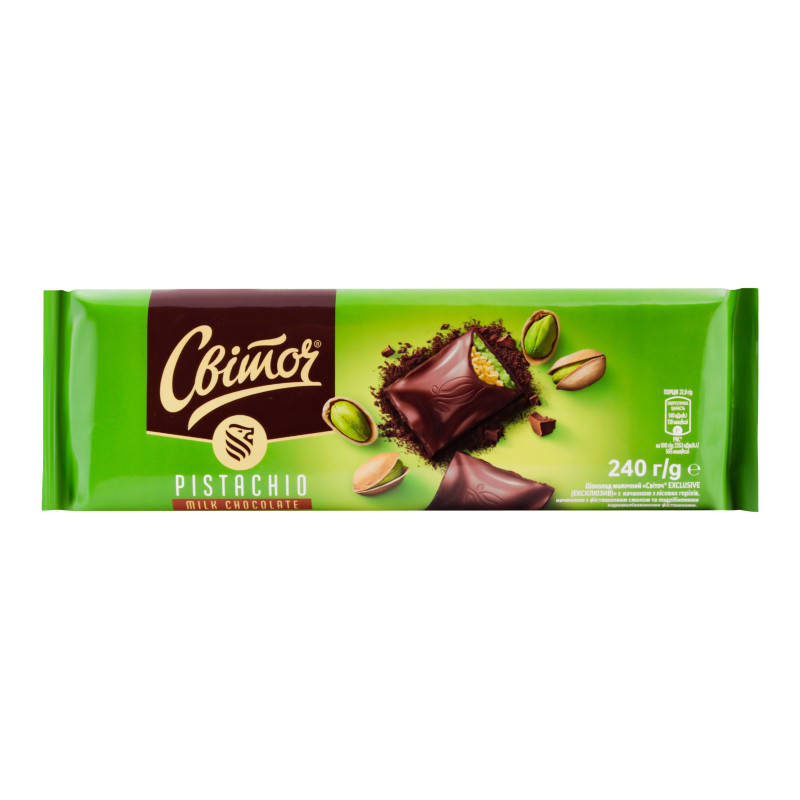 

Шоколад молочный эксклюзивный со вкусом фисташки Pistachio Exclusive Свиточ 240 г.