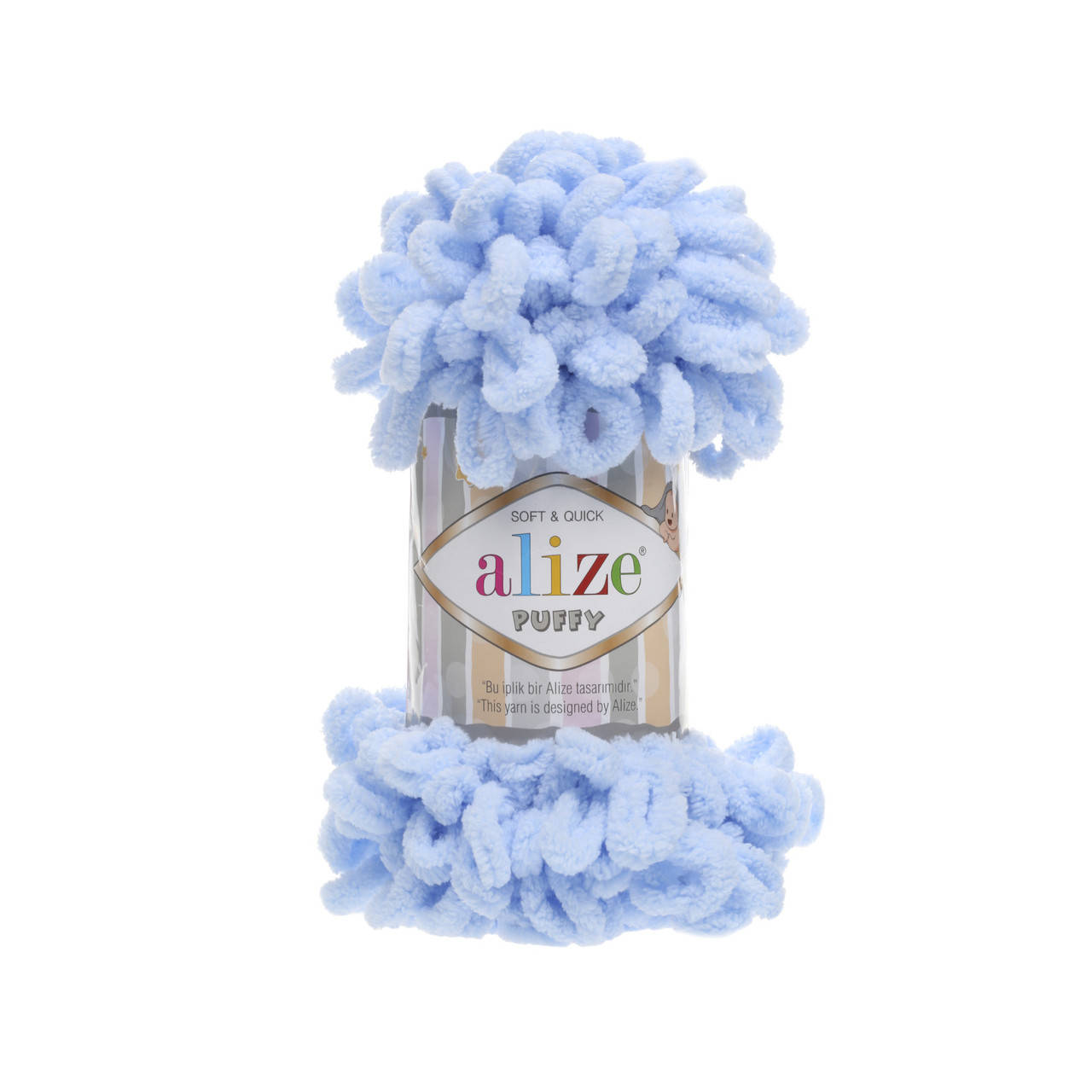 

Пряжа Alize Puffy 183 голубой (Пуффи Ализе) для вязания без спиц руками