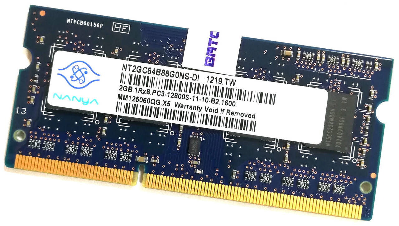 

Оперативная память для ноутбука Nanya SODIMM DDR3 2Gb 1600MHz 12800s 1R8 CL11 (NT2GC64B88G0NS-DI) Б/У