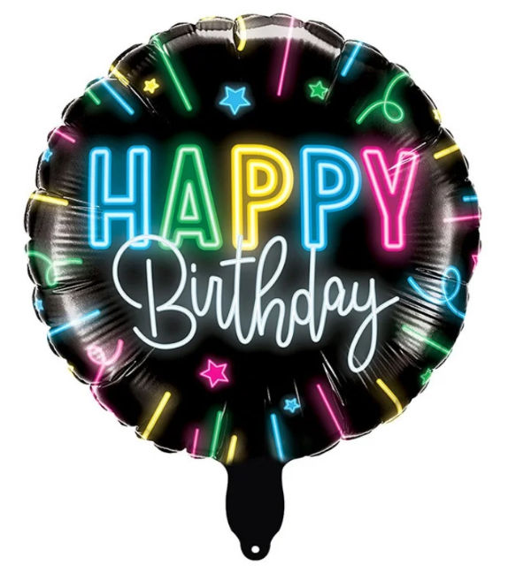 

Шар фольгированный круглый Happy Birthday диско (Китай), Разные цвета