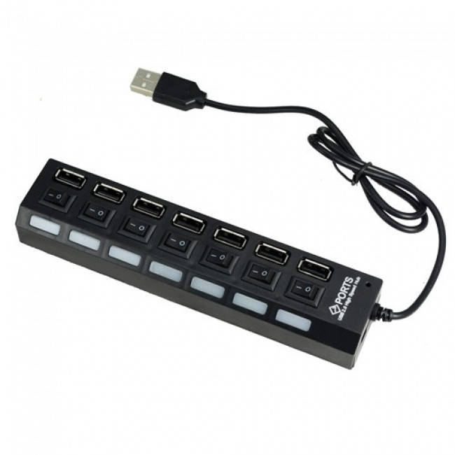 

USB Hub хаб 7 портов с выключателями юсб хаб черный с переключателями