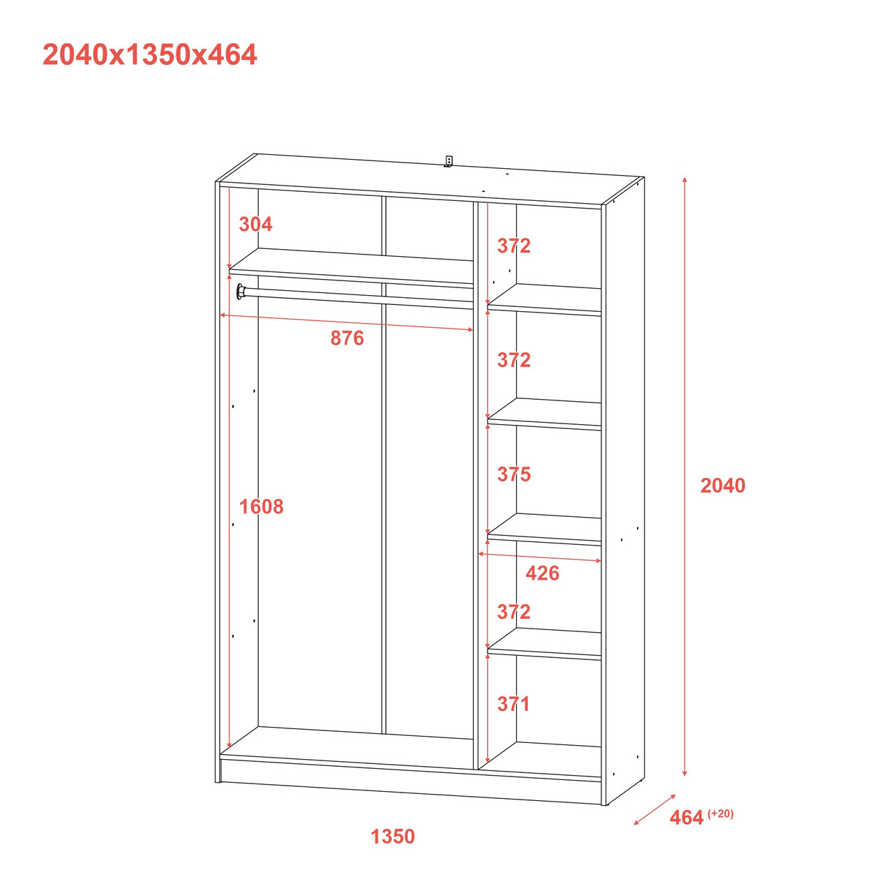 Шафа для одягу Doros Промо Сірий 3 ДСП 135х48х204 (80737765) 7