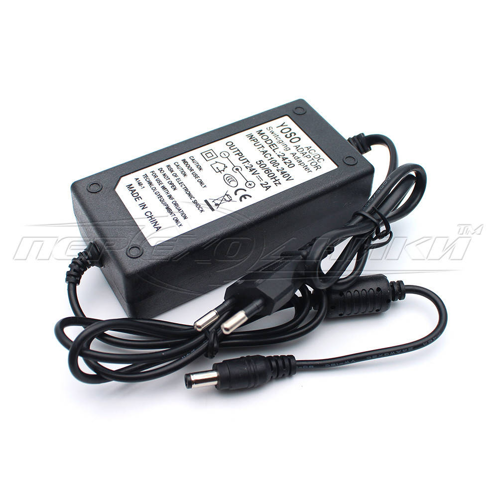 

Импульсный блок питания 24V 2A (48Вт), штекер 5.5х2.5 мм, 1 м (хорошее качество)