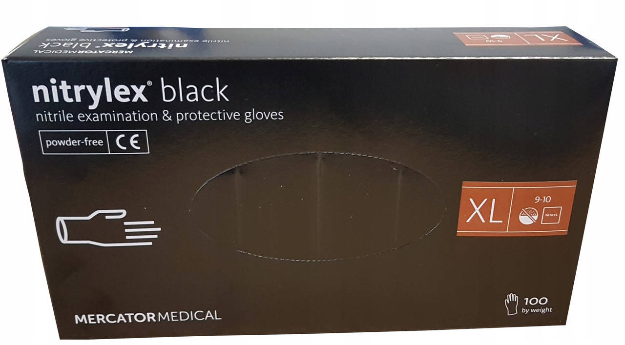 

Перчатки чёрные Nitrylex Black нитриловые неопудренные XL RD30104005, Черный