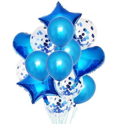 

Набор фольгированных и латексных шаров 14 шаров СИНИЙ