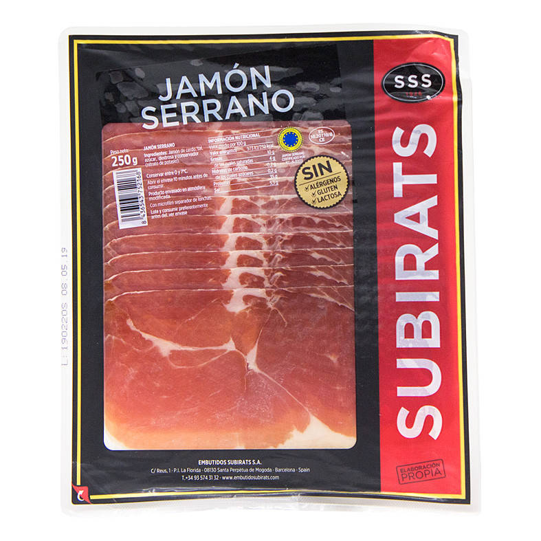 

Хамон нарезка Subirats Jamon Serrano 250гр, (12шт/ящ)