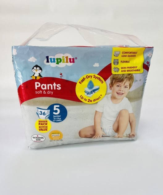 

Подгузники-трусики 5 Lupilu soft and dry (12-17кг) 36шт, Белый