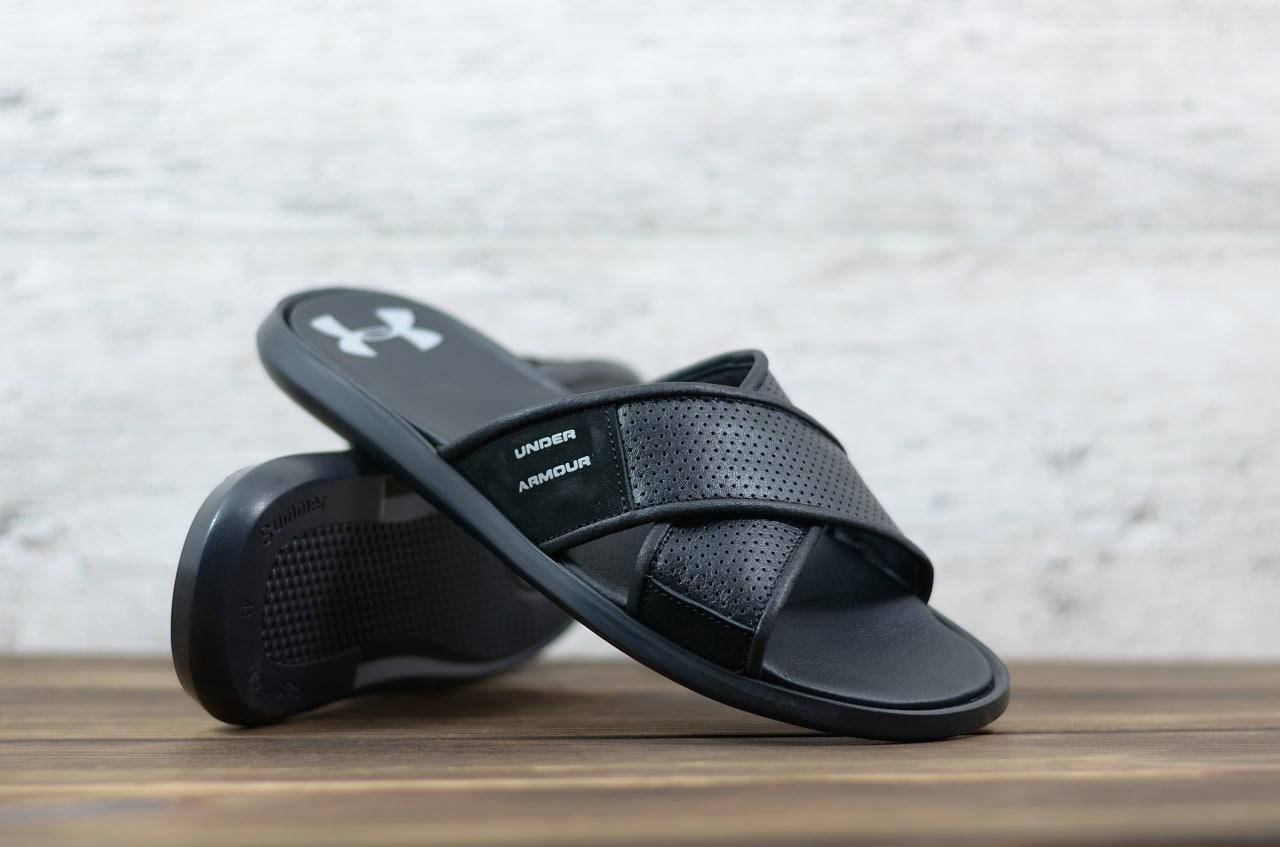 

Мужские кожаные летние черные шлепанцы Under Armour 43, Черный