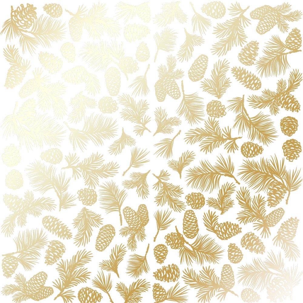 

Папір двосторонній з фольгуванням - Golden Pine cones White - Fabrika Decoru - 30x30
