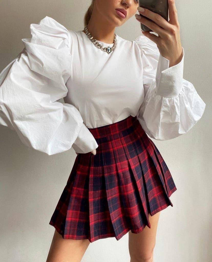 

Стильная женская юбка тенниска в клетку с высокой посадкой