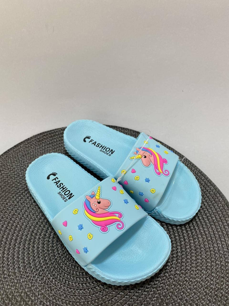 

Детские голубые шлепанцы на девочку с единорогом 35, Голубой