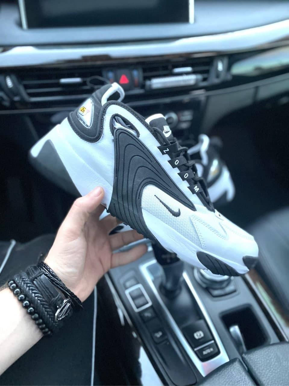 

Мужские стильные кросовки (N!ke Zoom 2K) белые с чёрными вставками, Белый