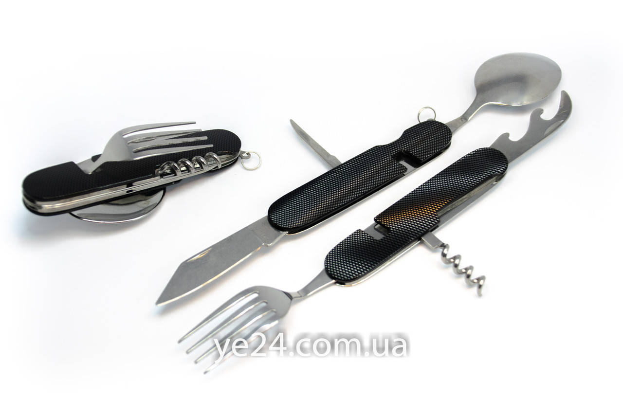 

Туристичний набір складний (мультитул) 6 в 1 (ложка, виделка, ніж, відкривачка, штопор) SENIK 5 кольорів Чорний