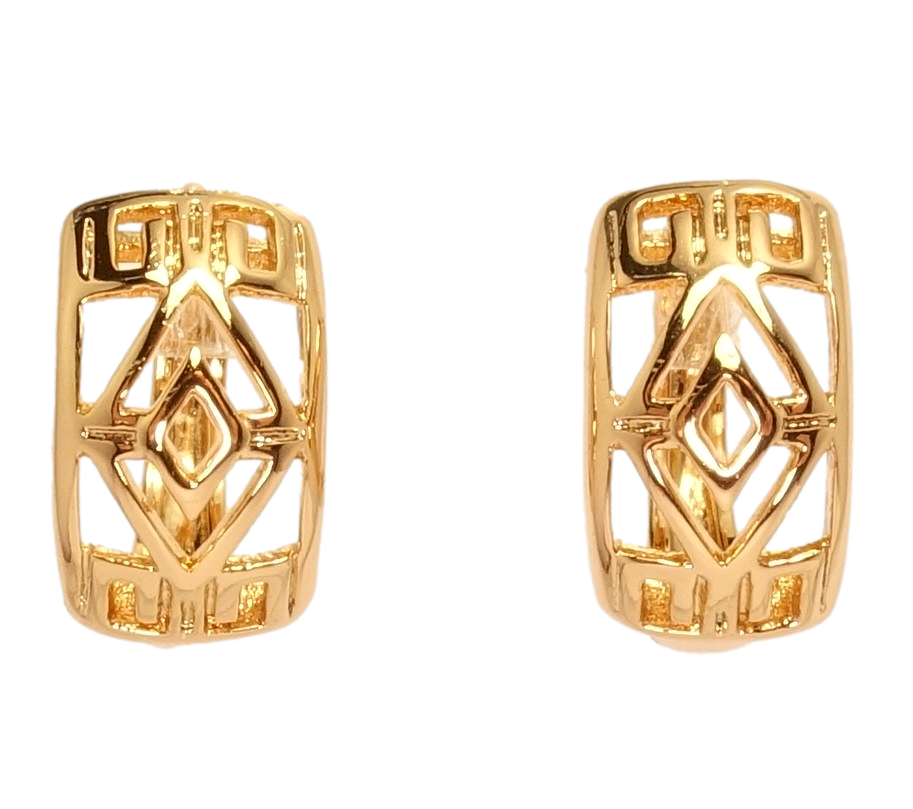

Серьги Xuping Позолота 18K колечки "Резной узор ромбы с меандровым декором"