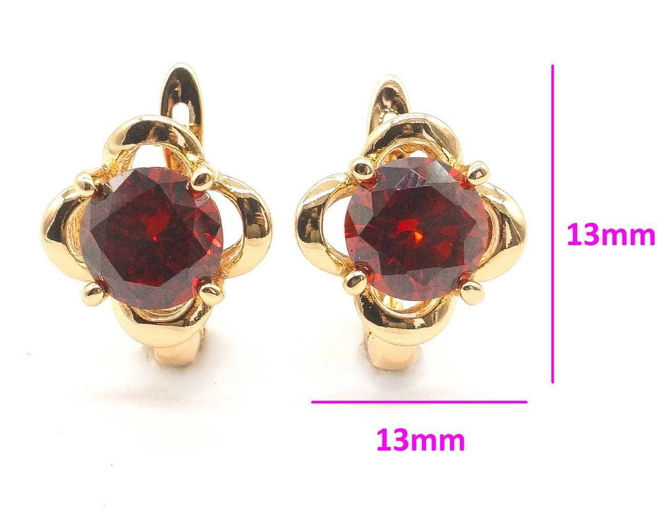 

Серьги под Van Cleeff, с красным камнем, англ.замок, позолота Xuping, 18К