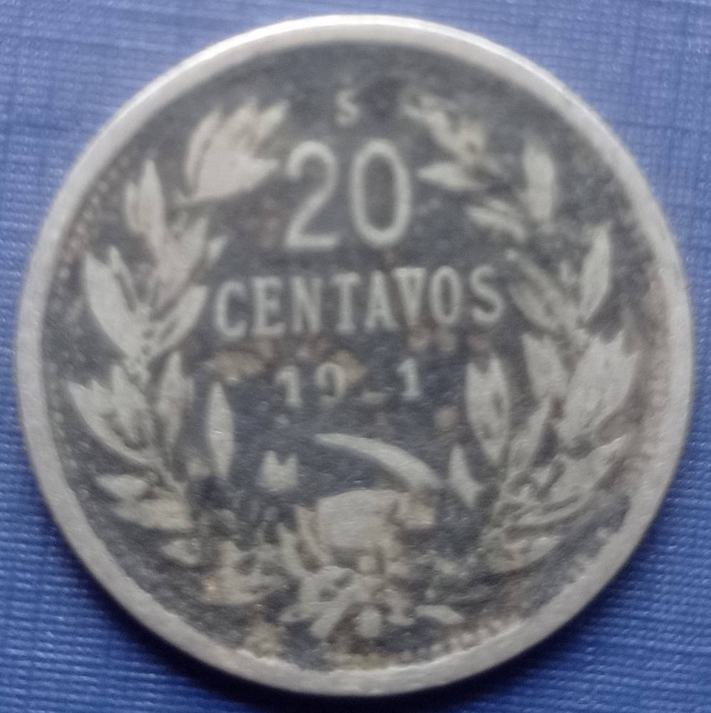 

Монета 20 сентаво Чили 1921 1923 1924 1925 фауна птица кондор 4 даты цена за 1 монету