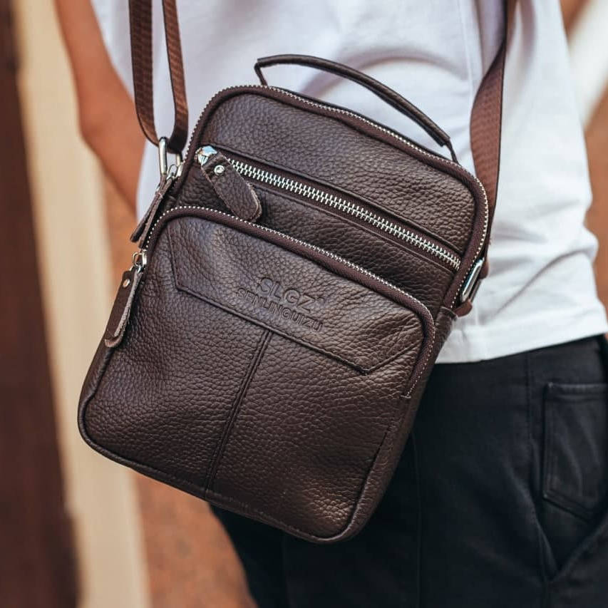 

Мужская стильная коричневая кожаная сумка Borsa Leather В-130086-XZ, Черный