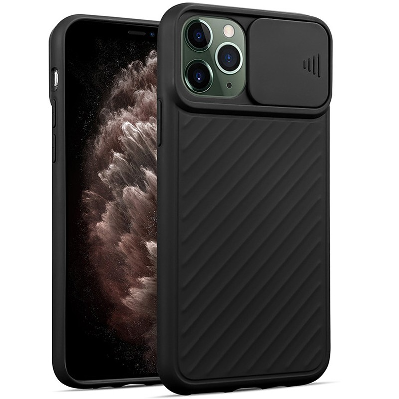 

Силиконовый ребристый чехол с защитой камеры/со шторкой для камеры на iPhone 12/12 Pro /Айфон 12/12 Про Черный