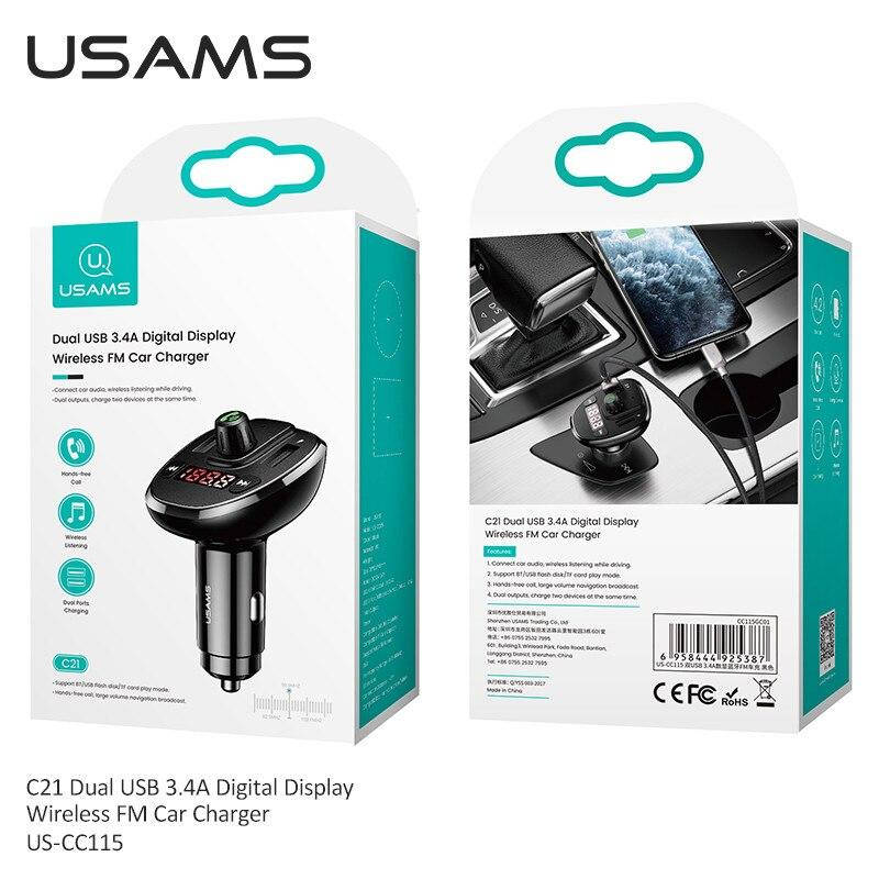 

Автомобильный FM трансмиттер модулятор Bluetooth в машину Usams C21 ФМ 2USB 3.4А
