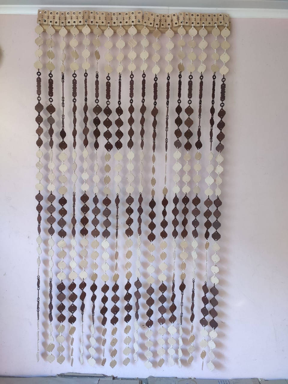 

Штора деревянная кольца-ромбы микс коричневая, Коричневый