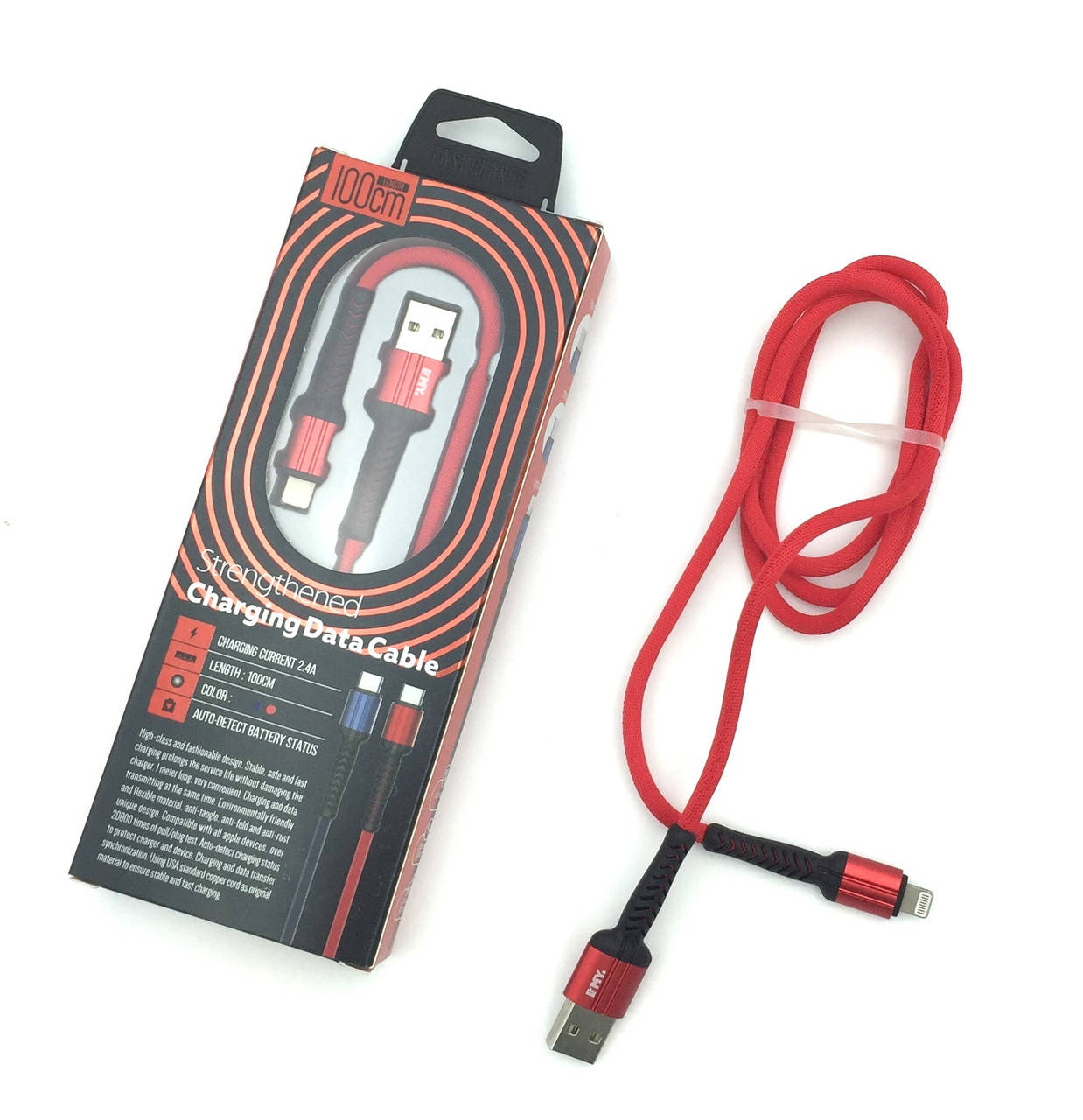 

Усиленный дата кабель EMY MY-452 Lightning for iPhone, 2.4А, красный