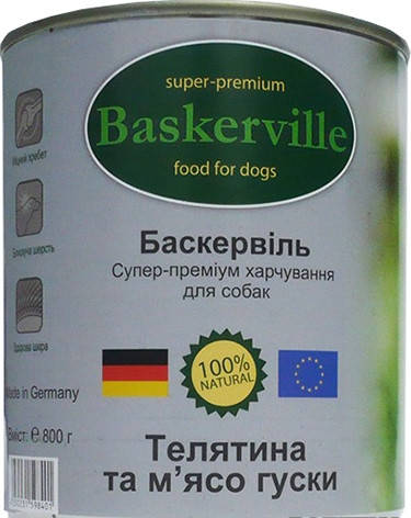 

Влажный корм для собак Baskerville Телятина и мясо гуся 800 г