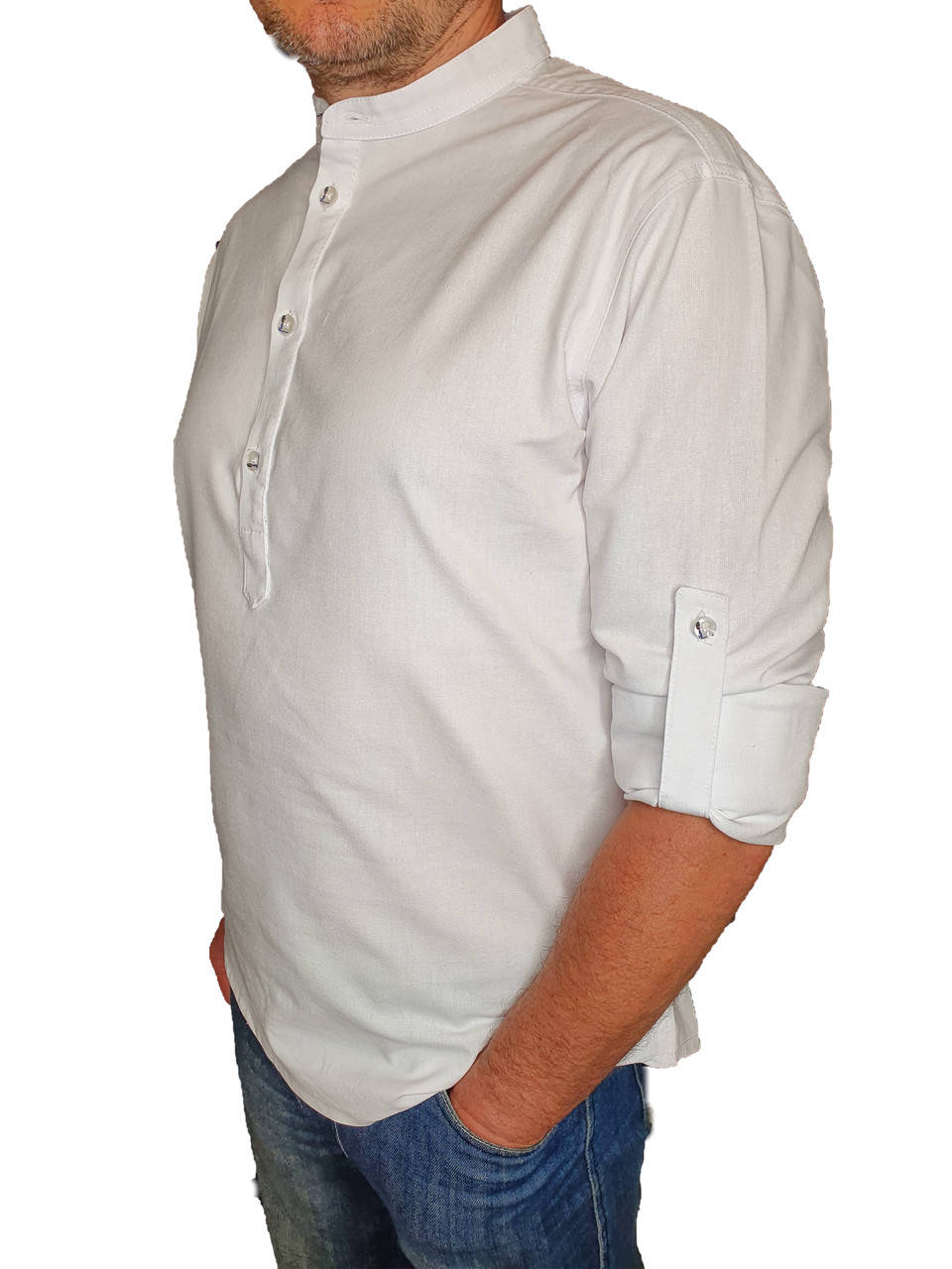 

Рубашка мужская льняная с воротником стойкой 56, Белый