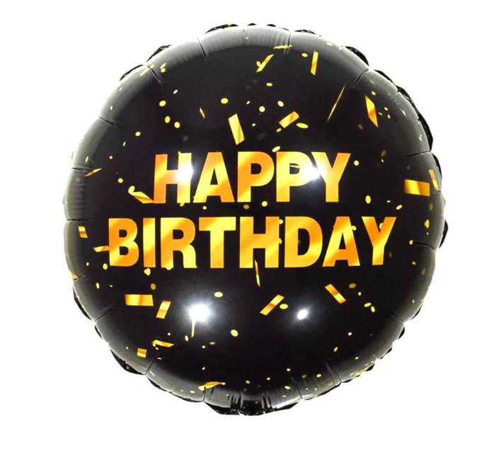 

Фольгированный черный шар Happy birthday золотые полоски 45 см 18" Китай