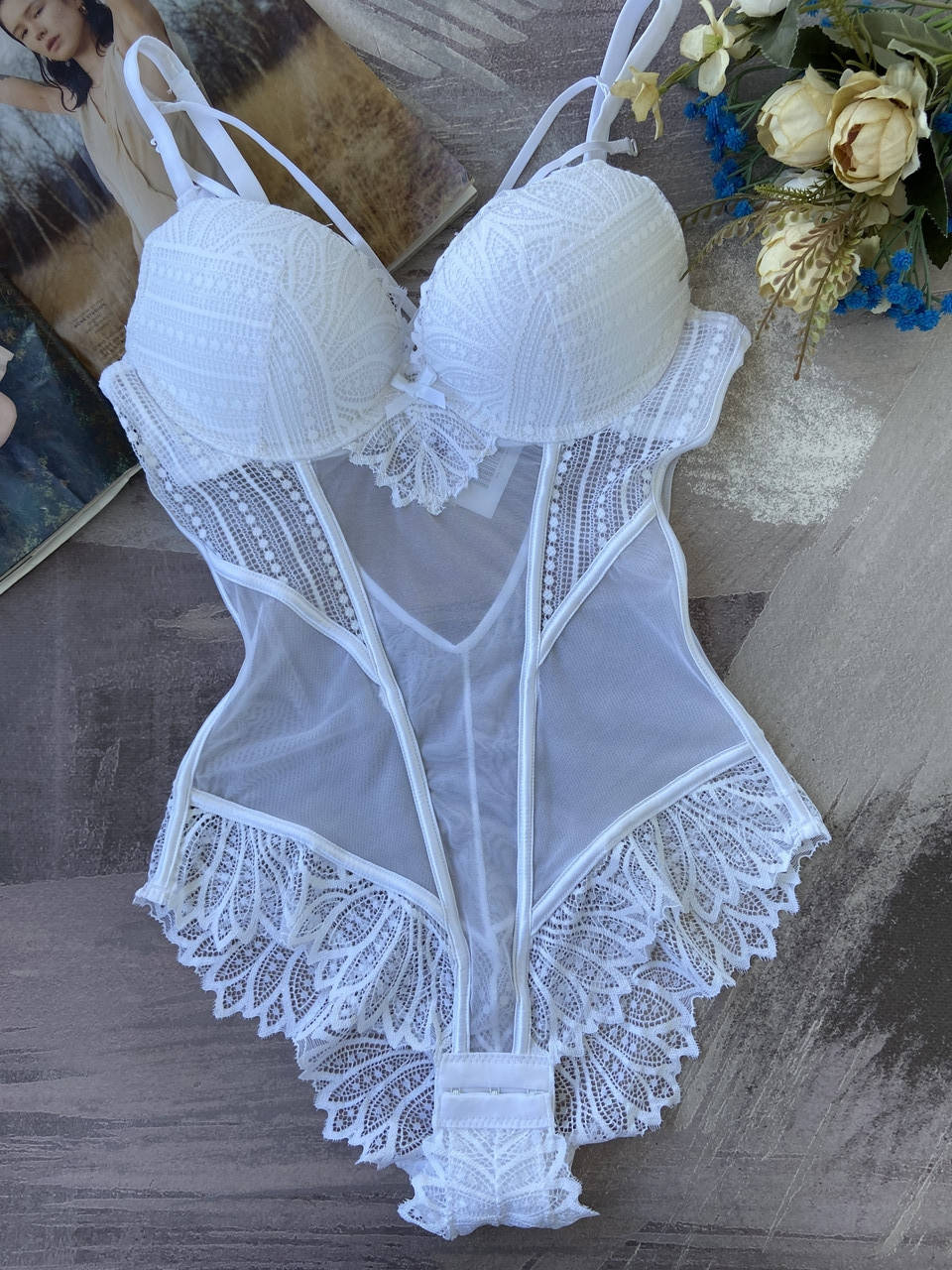 

75/80/85В Эротическое кружевное нижнее белье, белое сексуальное боди сетка, Белый