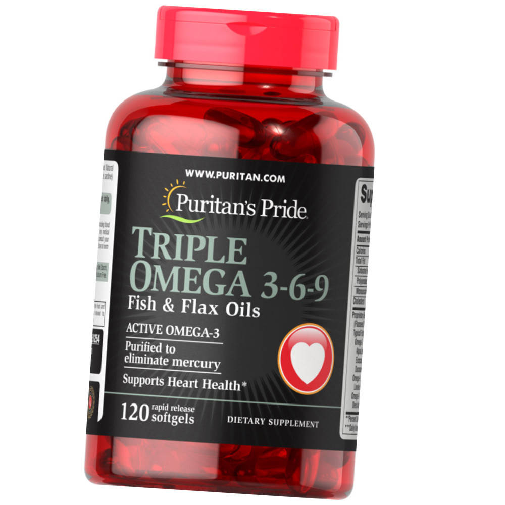 

Жирные кислоты Омега 3 6 9 Puritan's Pride Triple Omega 3-6-9 Fish, Flax & Borage Oils 120 капс Рыбий жир