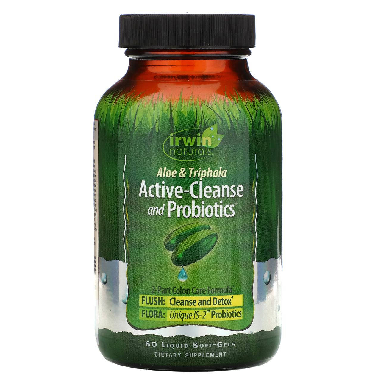 

Irwin Naturals, Active-Cleanse and Probiotics, с алоэ и трифалой, 60 мягких желатиновых капсул с жидкостью
